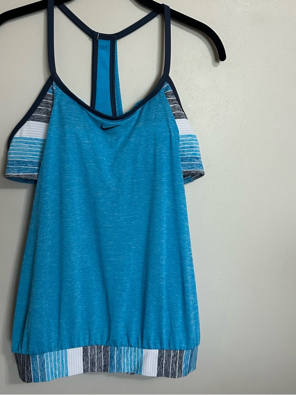 Nike Teal Blue Strappy Athletic Tank with Striped Accents